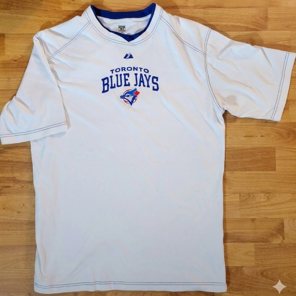 Majestic Toronto Blue Jays Cooperstown Collection White T, Blue Collar&Stitching